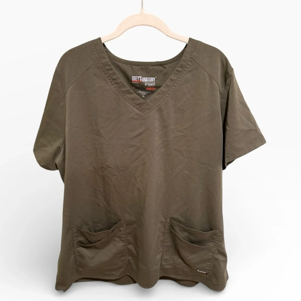 BUNDLE: Grey's Anatomy Women’s Scrub Tops in Olive, Charcoal and Burgundy - XL - Picture 2 of 10